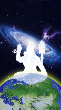 Divine Cosmic Energy - Lord Shiva Blessing with a Galaxy Background