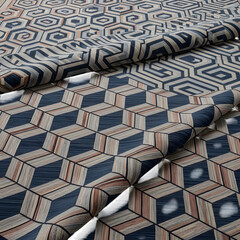 Geometric patterned rug isolated on transparent background with folded corner