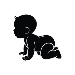 Silhouette of a baby crawling depicted in a minimalist black style
