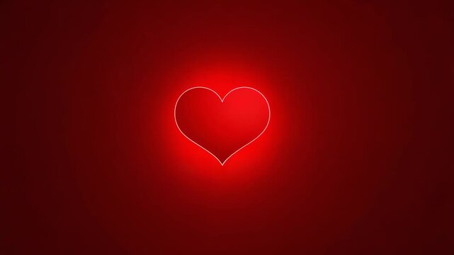 Brightening centered red heart outline expanding on dark-red backdrop halo settling since start
