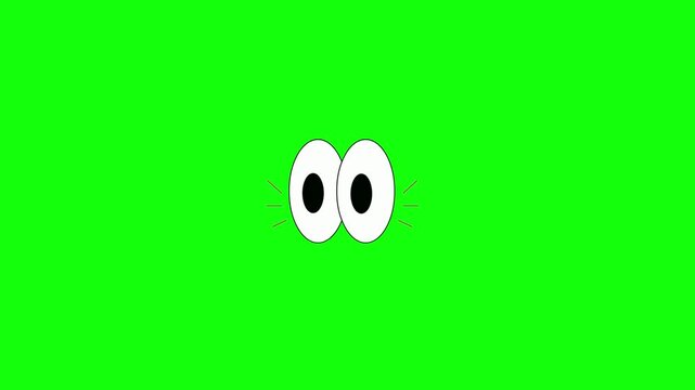 Cartoon eyes on green screen, pupils move left then right repeatedly, smooth easing, slight eye squash, seamless loop, 2D flat vector.