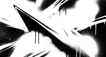 Dynamic black and white spray paint graffiti art with sharp angles and drips. © plustration