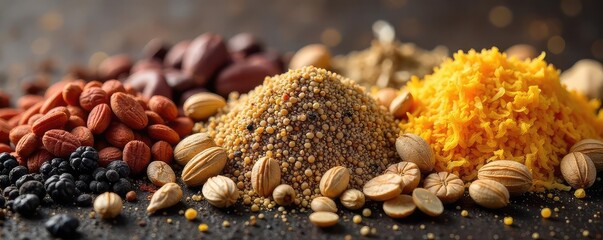 Close-up shot of various seeds against a textured, earthy background Perfect for gardening, agriculture, or botany projects High-resolution image with vibrant colors , germination, spring, growth