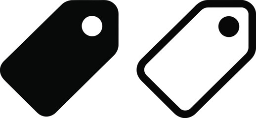 Two distinct price tag icons are displayed side by side with a black fill and a white outline