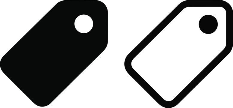 Two distinct price tag icons are displayed side by side with a black fill and a white outline