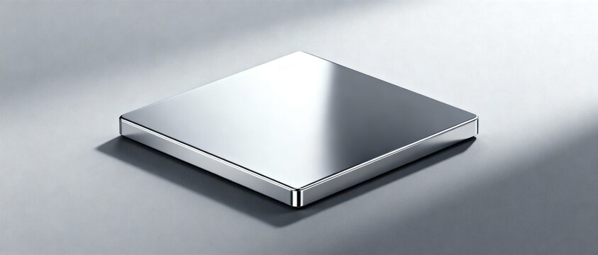 Square polished aluminum plate with mirror shine and rounded corners.