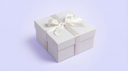 Obraz premium Elegant white gift box with satin ribbon on pastel background