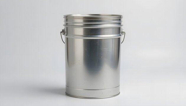 Shiny metal bucket with a lid and handle, perfect for storage or industrial use. 5 gallon pail oil