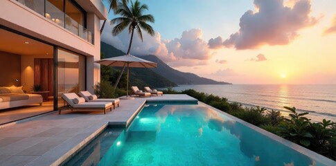 Luxurious villa holiday home with private pool and stunning ocean views Perfect for a relaxing getaway or family vacation Enjoy the outdoor patio and breathtaking sunsets , beautiful, family