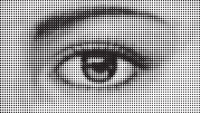 Close up eye with halftone pattern background for retro pop art design vector illustration