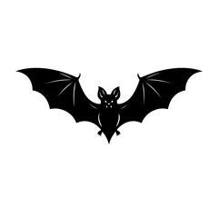 Fototapeta premium A striking black silhouette of a bat with outstretched wings, featuring glowing eyes, isolated on a clean white background.