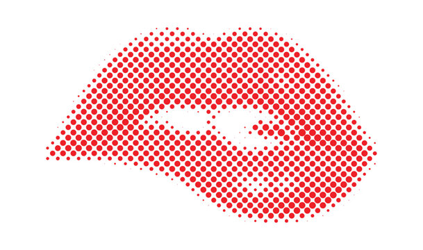 Red lips halftone pop art style with dots pattern sexy women kiss vector illustration