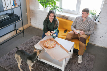 man and woman working from home, having coffee break