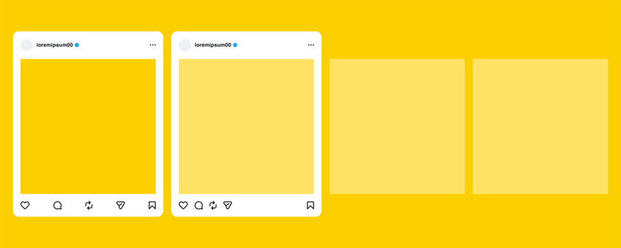 instagram post mockup vector. social media instagram carousel post template photos frame, instagram feed web post mock up. mobile app interface template on social network. instagram notification icons