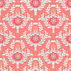Coral Folk Floral Tile Ornament Print