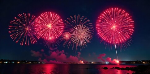 Vibrant bursts of flash fireworks illuminating the night sky, capturing the fleeting beauty and explosive energy of a pyrotechnic display , boom, sparks