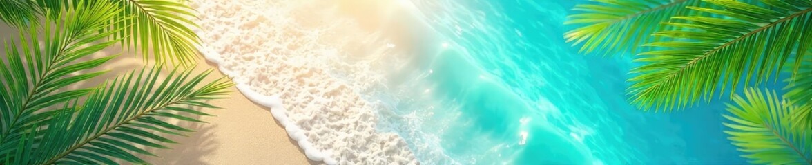 Vibrant summer holiday flyer design featuring tropical leaves, beach elements, and a sun-drenched background, perfect for travel promotions or vacation packages , exotic, vacation package, vibrant