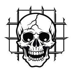 Skull Behind Iron Bars Gothic Illustration