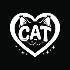 Cute Cat Face in Heart Shape Logo