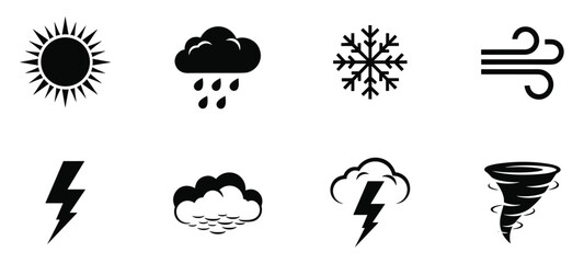 Naklejka premium Weather conditions and phenomena icons including sun rain snow and wind vector