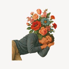 Fototapeta premium Dreaming man with blooming flowers