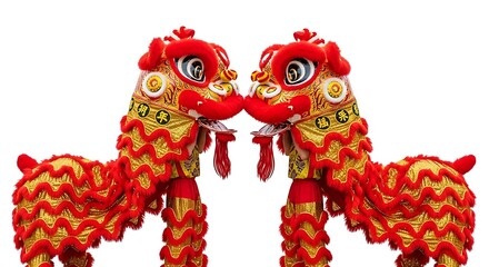 red chinese dragon on white background. traditional chinese lion dance barongsai performance celebrating lunar new year.