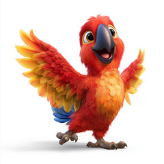 Adorable and cheerful cartoon parrot featuring vibrant red feathers and open wings. made with generative AI