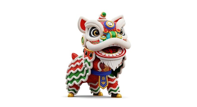 chinese new year dragon. 3D chinese lion dance character isolated on white background.