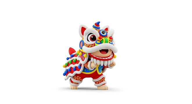 chinese new year dragon. 3D chinese lion dance character isolated on white background.