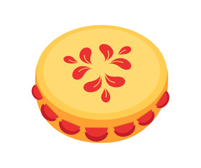 Wood tambourine icon. Percussion musical instrument. Russian folk music. Vector cartoon illustration on a white background.