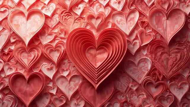 Zooming camera revealing central layered heart enlarging on ornate wall, showing small heart relief