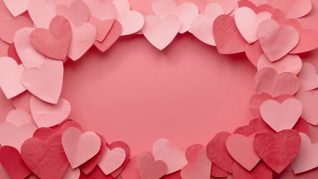 Slowly zooming camera tightening heart border at studio table, highlighting textured paper hearts