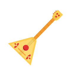 Russian folk instrument balalaika. Triangular wooden traditional musical instrument with three strings. Vector cartoon illustration on a white background.