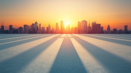 Generative AI Vibrant City Skyline at Sunrise with Urban Shadows