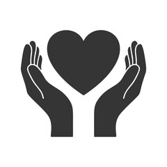 Obraz premium ハートを支える両手のシルエットアイコン