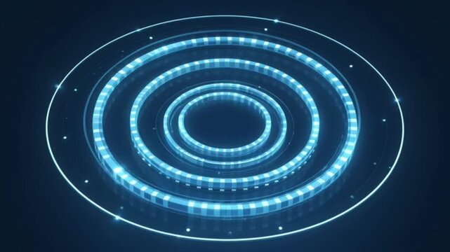 Glowing blue spiral galaxy with abstract circles and soft light patterns