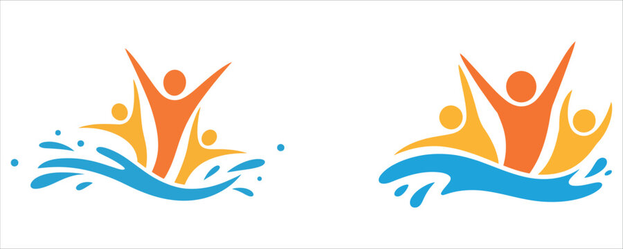 Vibrant people celebrating together in water graphic vector illustration.