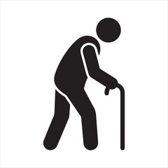 Elderly Man Walking with Cane Icon Senior Citizen Vector