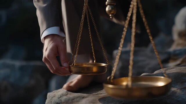 Conceptual imagery focuses on imbalancing pressure affecting traditional scales, symbolizing bias, injustice, or unequal power dynamics. cinematic color correction, natural uneven lighting yet
