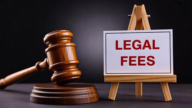 Legal fees concept with judge gavel and law sign display
