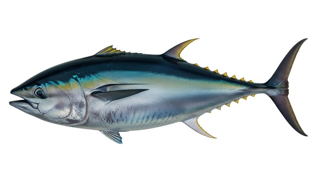 Isolated Yellowfin Tuna Fish, an important commercial species of the Pacific Ocean, side view