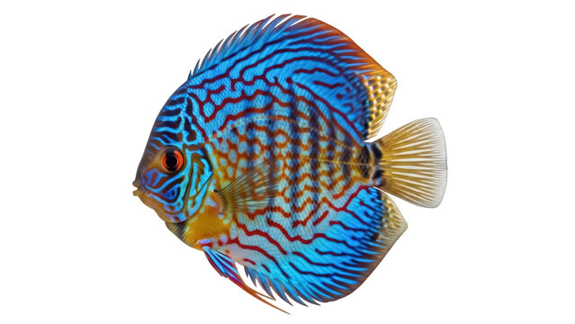 Isolated tropical discus fish, vibrant color patterns, attractive freshwater aquarium pet