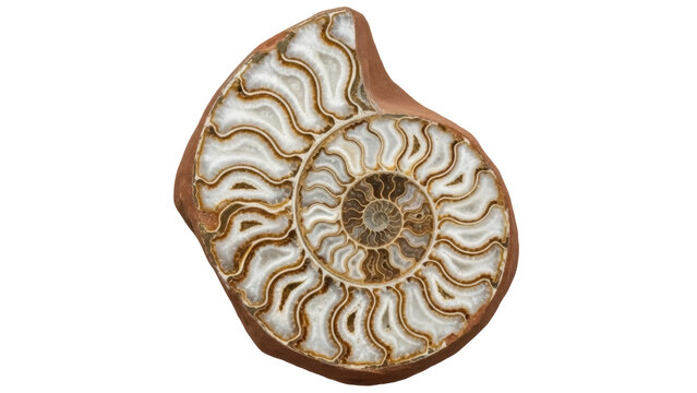 Isolated Ammonite Fossil with Spiral Pattern, a Cross Section of Petrification on Display