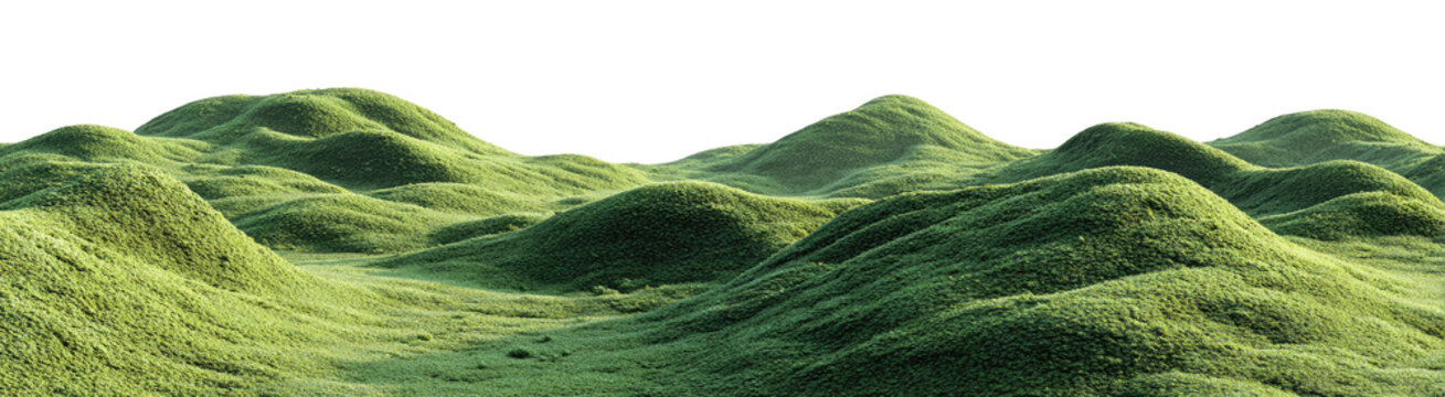 Rolling green hills.  A landscape of gentle, grassy hills