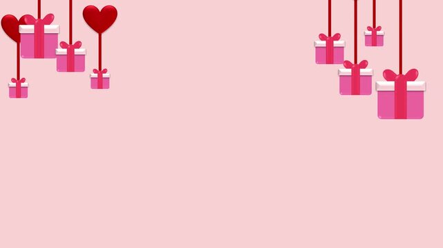 Valentine gifts flying with red heart balloons Valentine's Day background animation