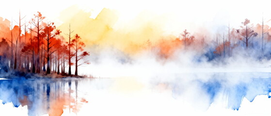 Fototapeta premium Watercolor-style autumn scenery