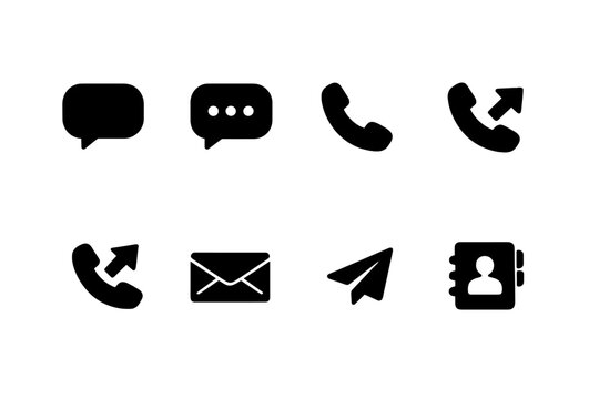 Communication Icons. Filled icon set of Communication Icons: chat bubble, message dots, phone call, phone