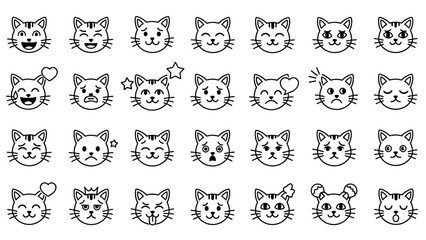 Collection of cute cartoon cat faces 2.