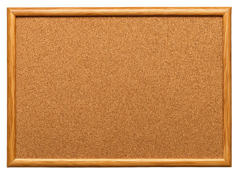 Rectangular cork bulletin board with a light-brown wooden frame