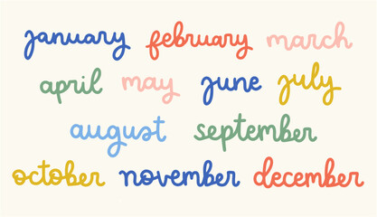 set month text lettering hand writing colorful joy cute paste color journaling illustration